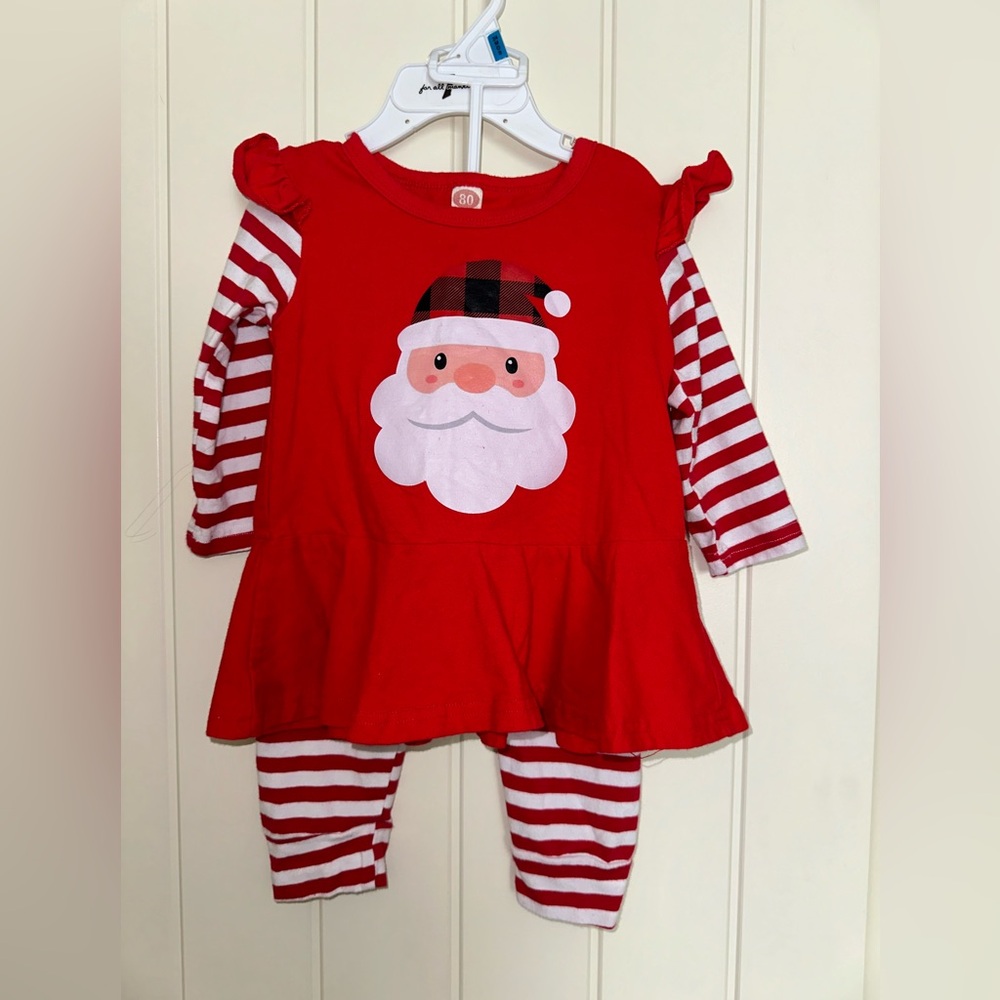 Red Santa Baby Outfit with Striped Sleeves and Pants